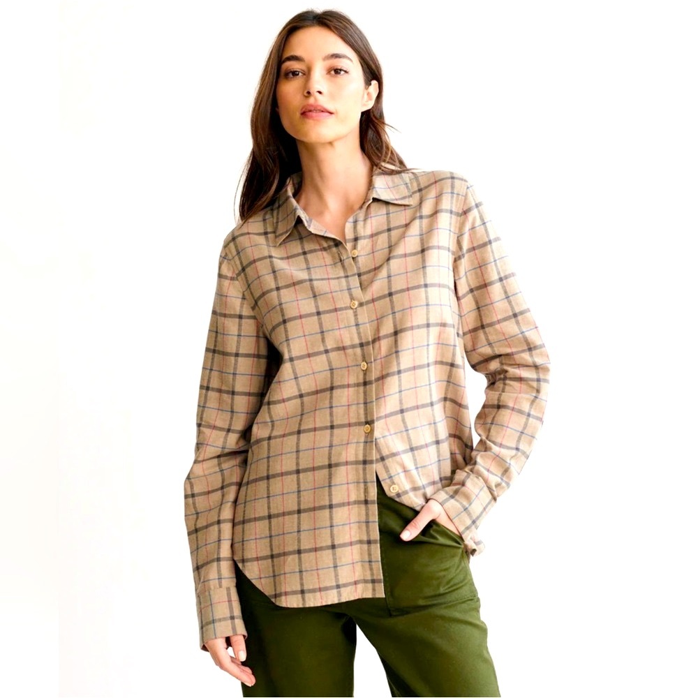 Jenni Kayne Lightweight Flannel in Taupe Plaid